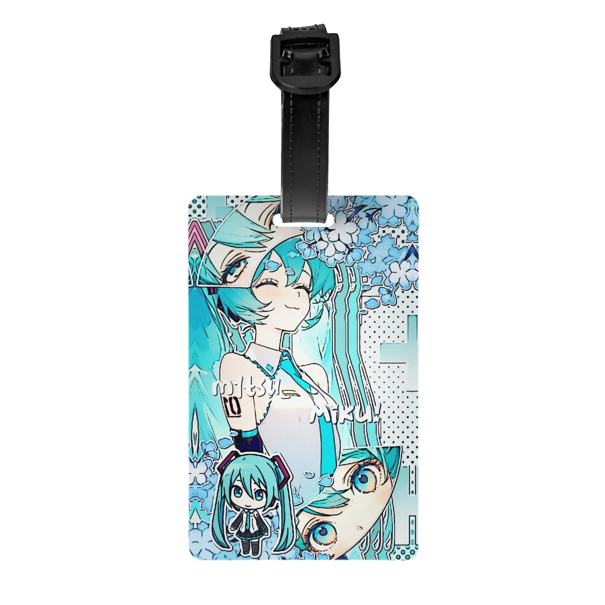 

Персонализированная багажная бирка с изображением Хатсунэ Мику для дорожного чемодана, аниме-стиль, с голосовым сообщением и защитой конфиденциальности, идентификационная этикетка