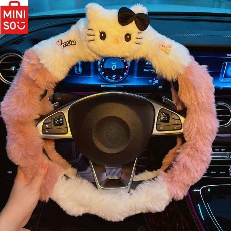 

MINISO Hello Kitty Car Steering Wheel Winter Plush Handle Gloves Non-slip Warm Cartoon Kitty Car Handle Cover Decoration Gift