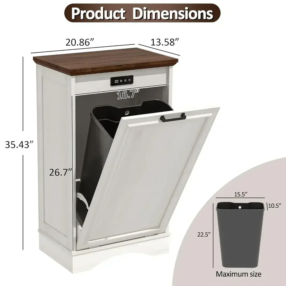 13 Gallon Hidden Kitchen Trash Cabinet with Deodorizing Function and Pet Proof Lid, Antique White