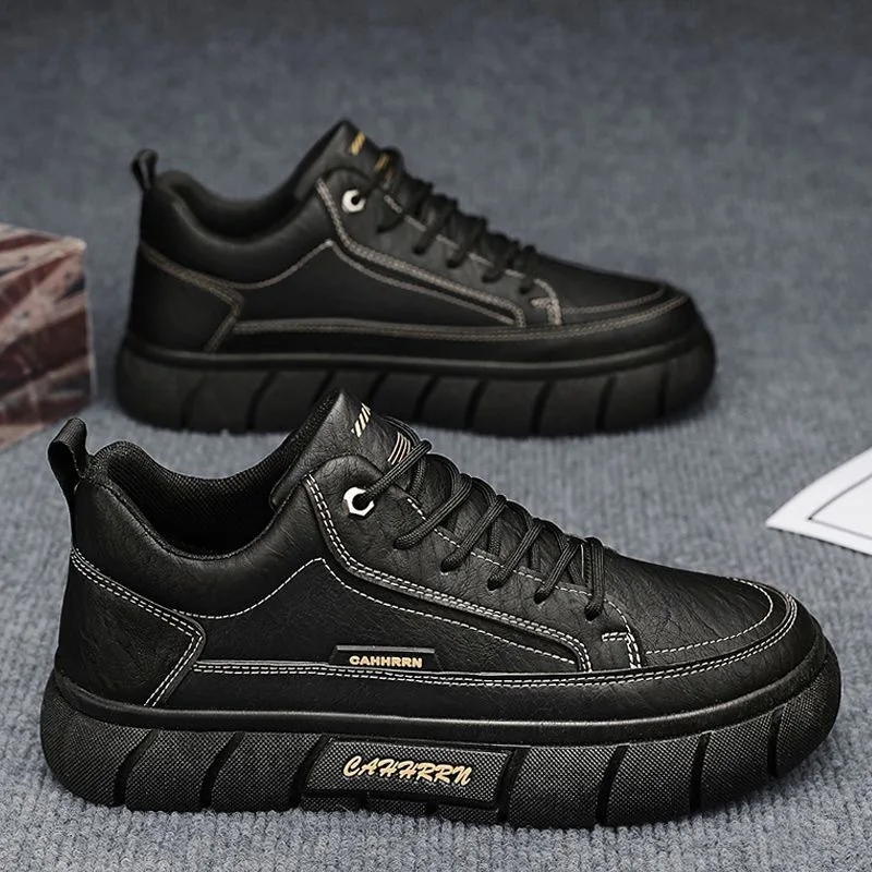 

Men's Work Shoes Spring Kitchen Labor Casual Leather Shoes Waterproof Anti-slip Thick Bottom Sports Board Shoes Black