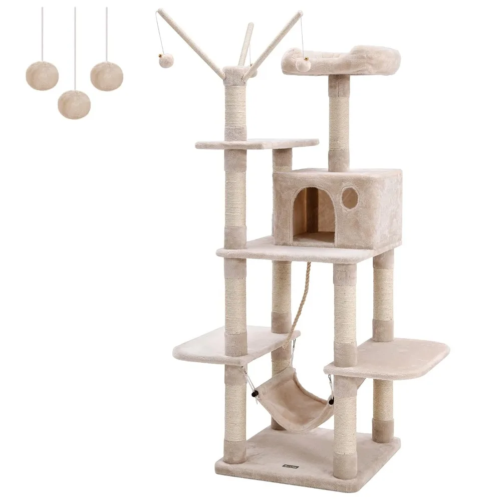 

FEANDREA B01J7AMV64 XXL Climbing Tree, Stable Scratching Post with Hammock, Cave, Play Sisal, 154 cm, Smoke Grey Beige Light Gre