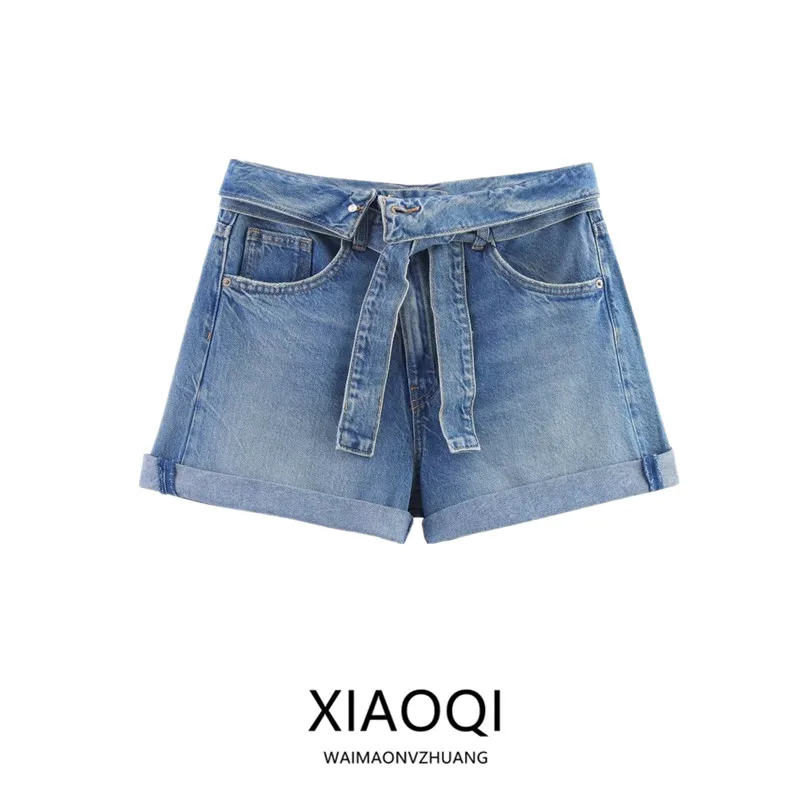 Celana Jeans Wanita High Waist Modis Musim Panas Terbaru Serbaguna Berikat Pinggang Musim 2025 Panjang Selutut