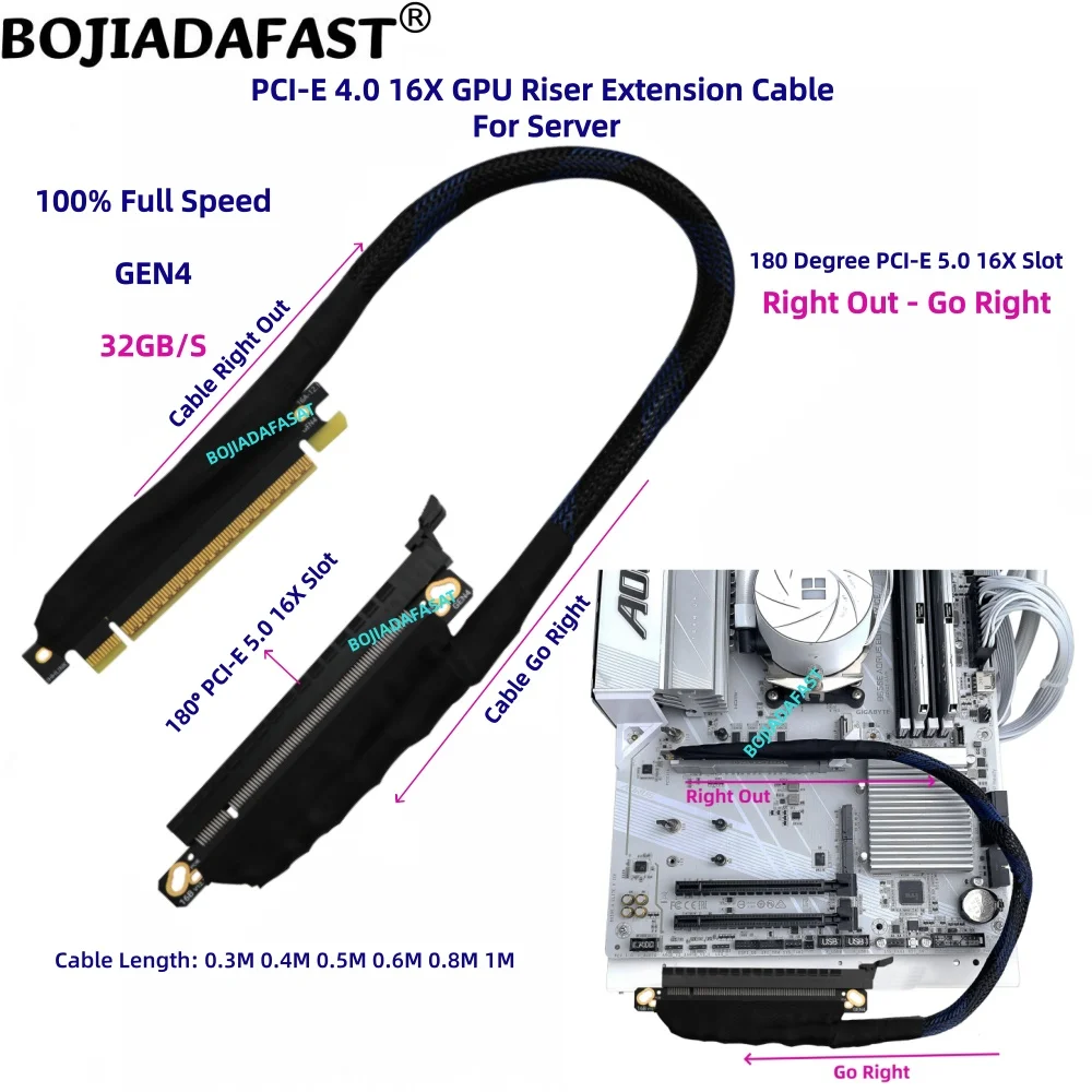 

PCI-E 4.0 X16 PCIE 16X GEN4 Graphics Card GPU Riser Extension Cable 32Gbps Braided Mesh 0.4M 0.5M 0.6M 0.8M 1M for AI Server