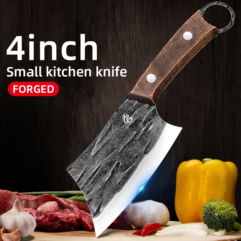 Mini Cleaver Knife Kitchen Knife with Wooden Handle Slicescutting Fish Maw Scale-Scraping Handle Boning Butcher Knife