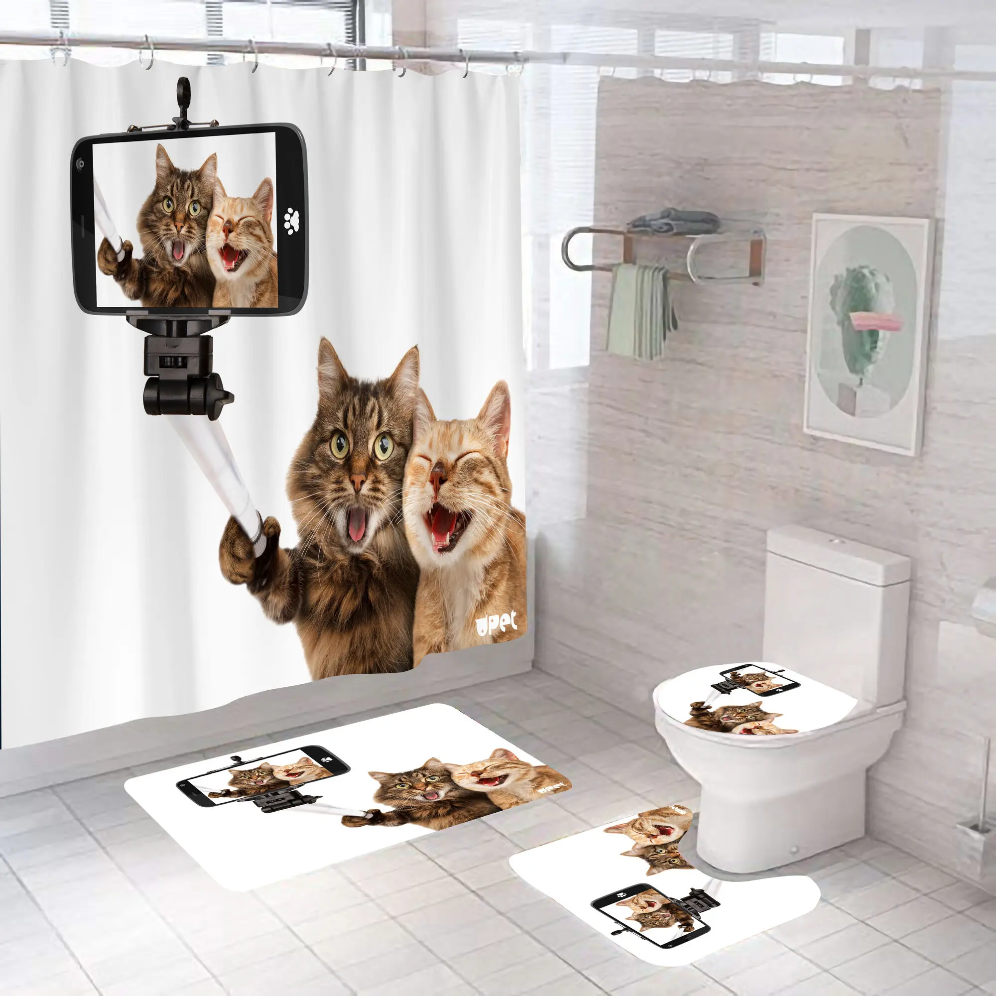 Cartoon Katze Duschvorhang Set Tier Schwarz Wasserdicht Bad Wc Deckel Sitzbezug Bad Rutschfeste Matte Teppich Badezimmer Decot Abdeckung – Detail 6
