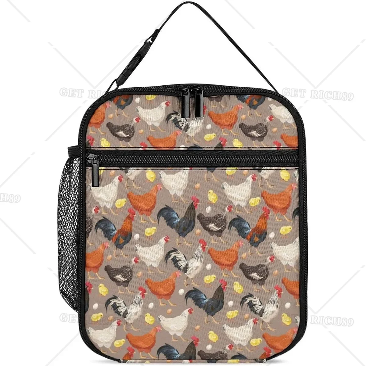 

Chicken Printed Insulated Lunch Bag for Women Men, Reusable Portable Lunch Box Tote Bag for Work Office Picnic Travel