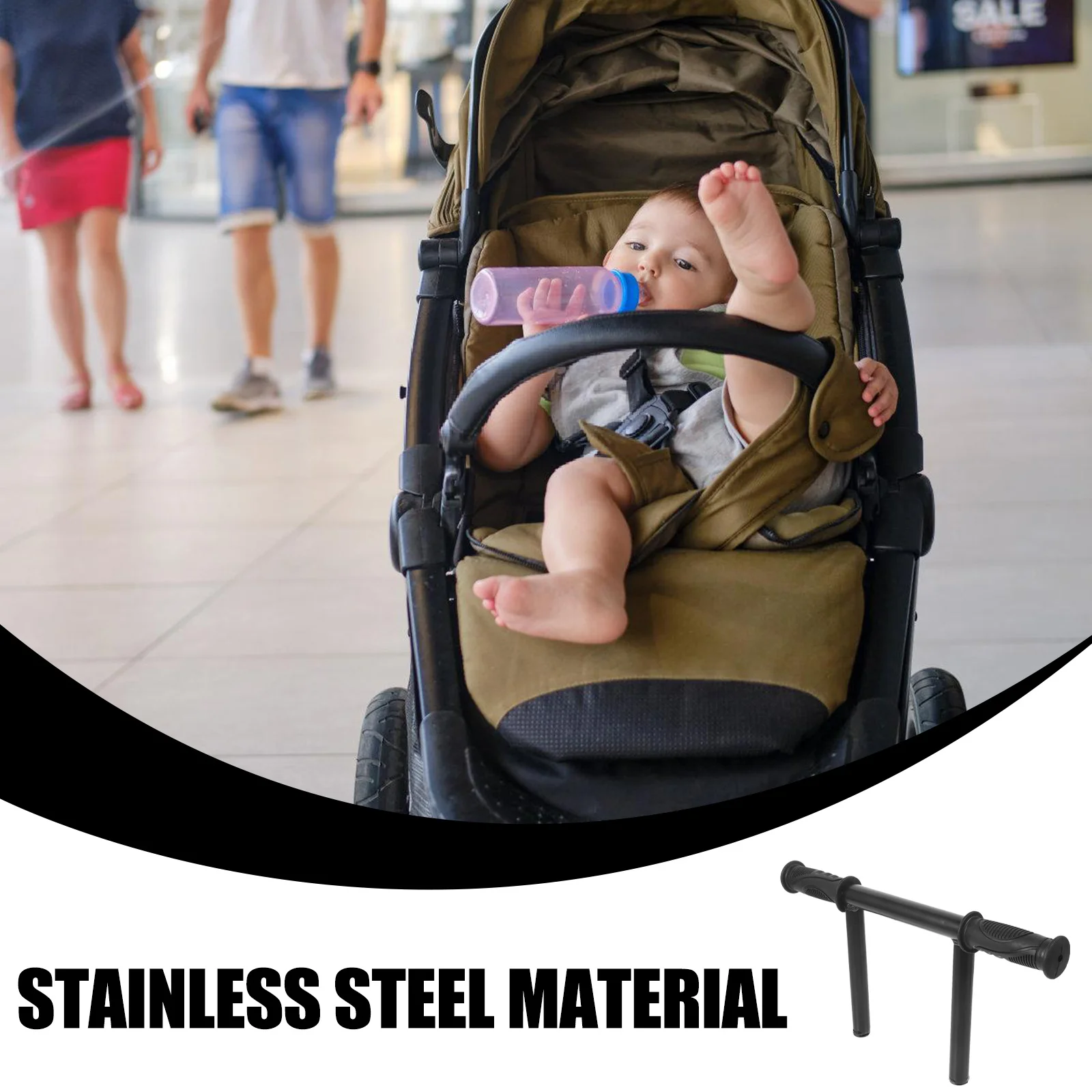 

Adjustable Stroller Replacement Bumper Handle For Trolley Wagon Push Cart Durable Stainless Steel Armrest Easy Install Utility