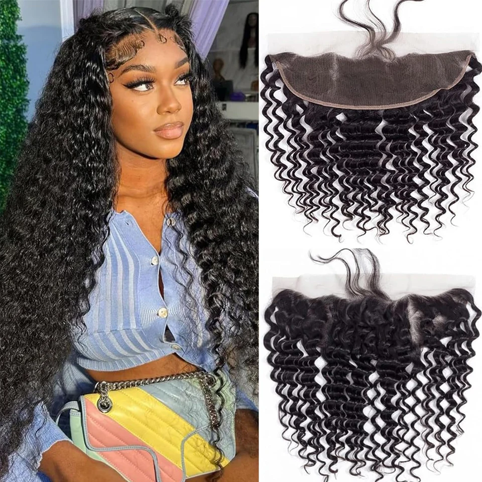 13x4 4x4 Lace Frontal Closure Deep Wave 13x4 Ear to Ear Frontal HD Lace 12-24 Inch Brazilian Deep Curly Virgin Human Hair