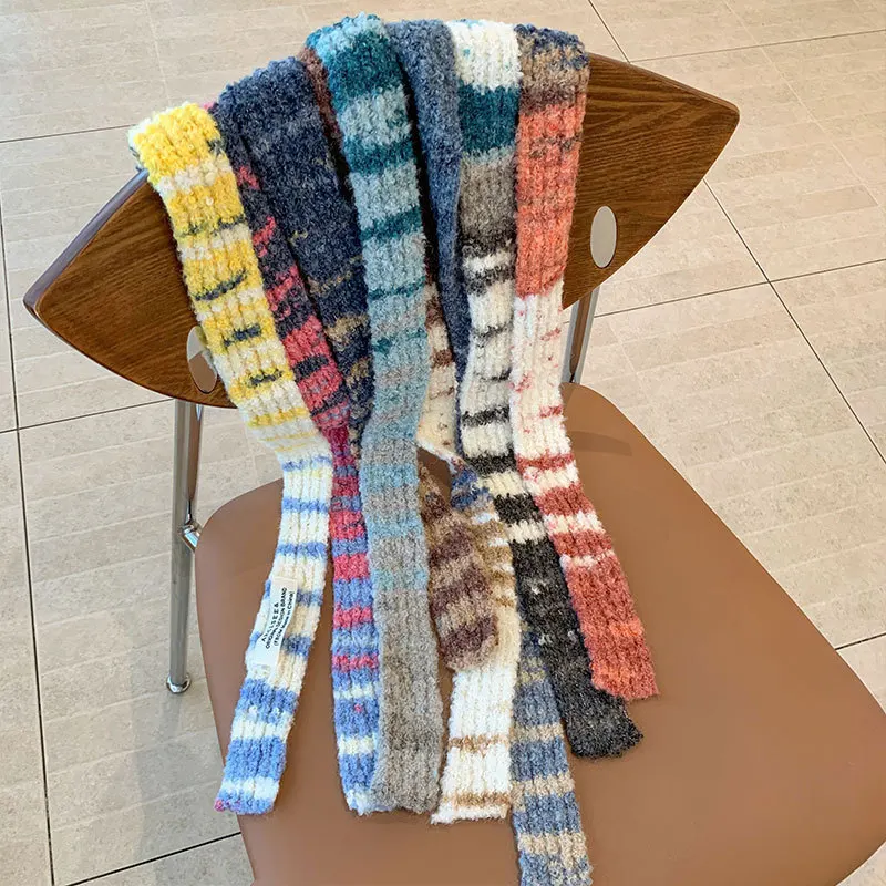 

Корейская версия, маленький шарф, цветной сращивание, женская мода, осенне-зимний милый декоративный вязаный шарф для мужчин