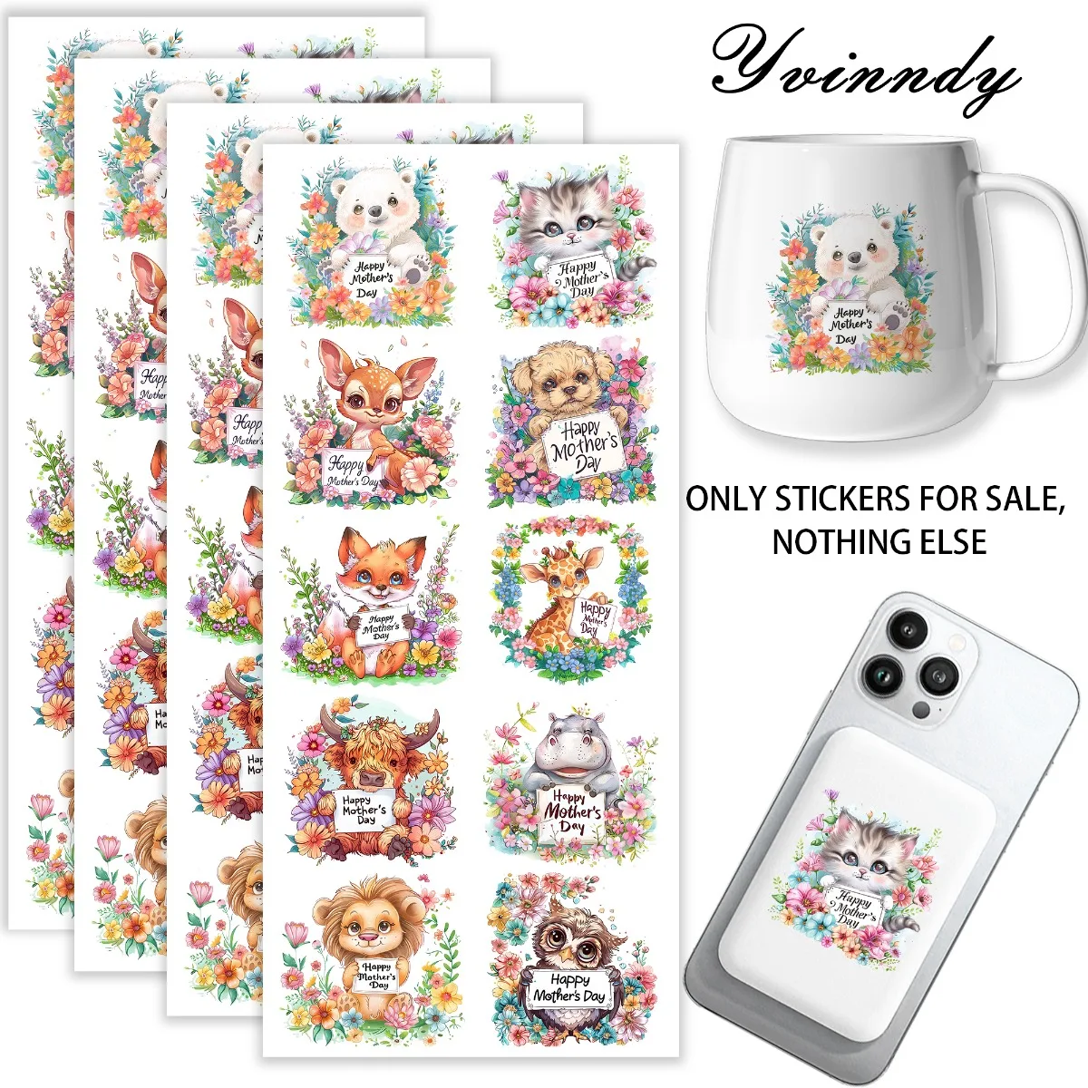 40 Stück/Set Muttertag Tier-Motive UV DTF DIY Tassen-Transferaufkleber für DIY-Tassen, Computer, Scrapbooking usw. Nur Aufkleber, keine weiteren Artikel