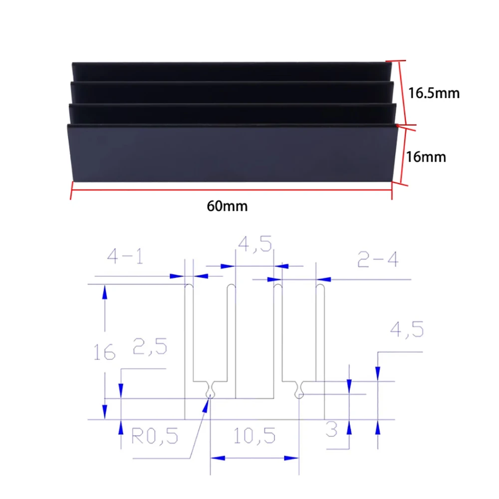 1 Piece Aluminum heat sink 60X16.5X16mm electronic chip cooling heat sink suitable for IC/transistor, MOS tube TO-3P high-power