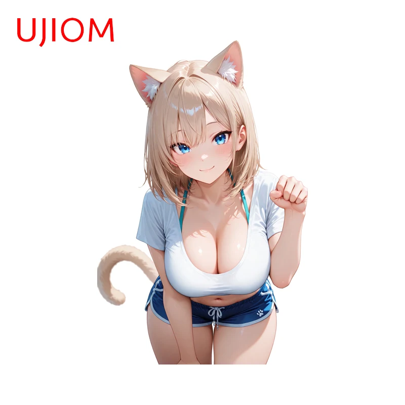 UJIOM Sexy Big Chest Cat Ears Girl Wall Stickers Attractive Graphics Wardrobe Decals Adhesive Waterproof Wallpapers Decoration