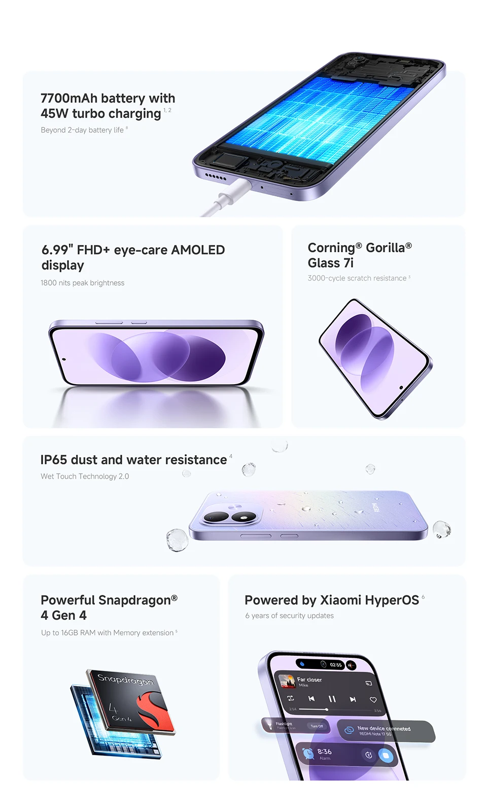 Global Version Xiaomi Redmi Note 17 5G Smartphone NFC Snapdragon® 4 Gen 4 CPU 7700mAh 45W 50MP 6.99" FHD+ AMOLED Display