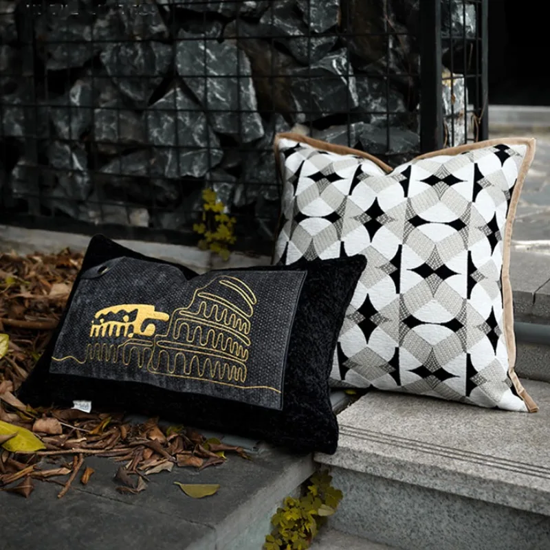 Black Khaki Pillows Geometric Cushion Case Modern 45x45 50x50 Decorative Pillow Cover For Sofa Chair Bedding Home Decorations