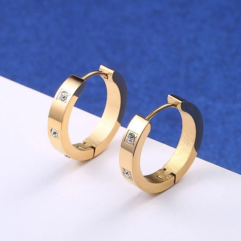 Stainless Steel Rose Gold Crystal Stones Hoop Earrings Jewelry Women Ladies Minimalism Earrings Jewellery Gift For Him