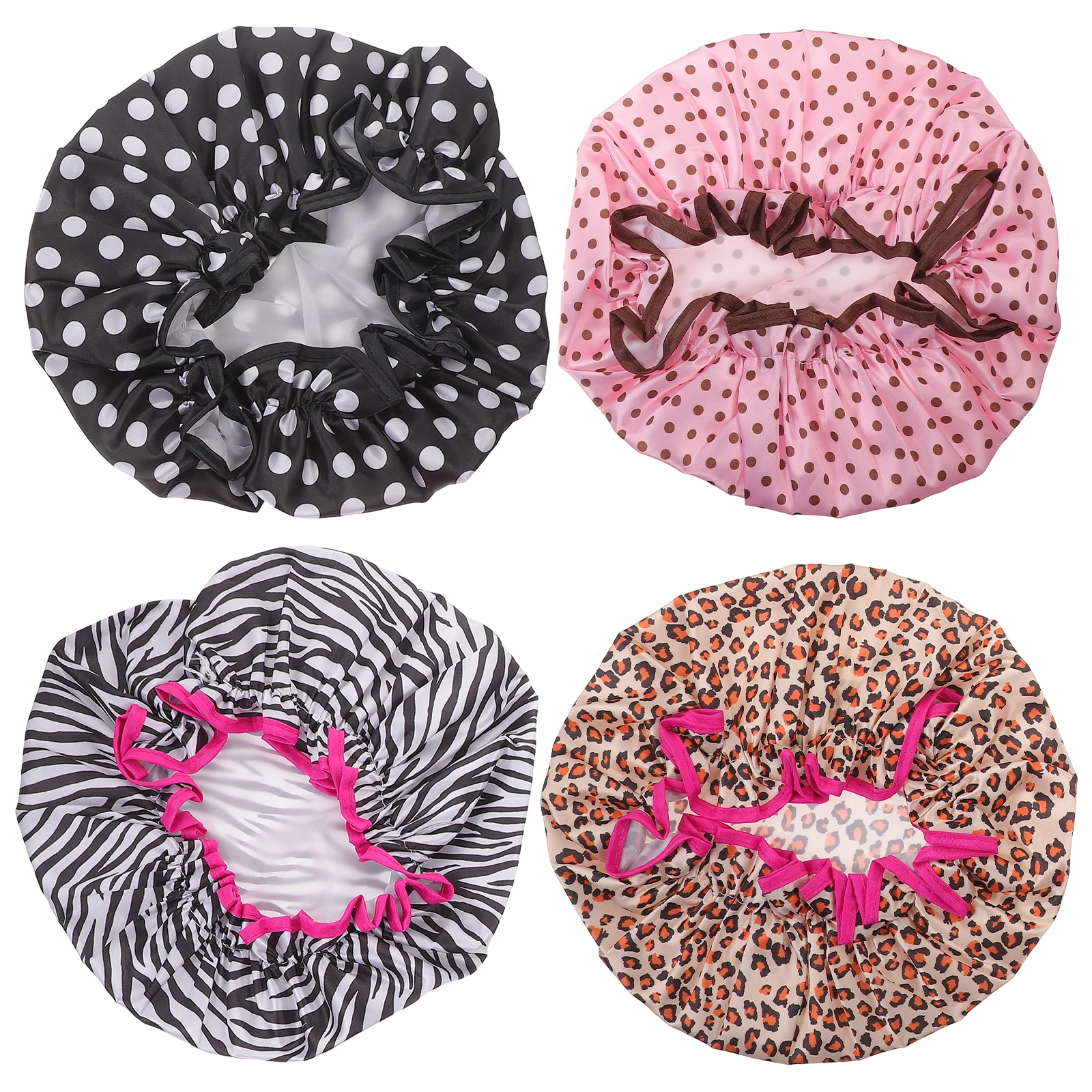 

4 Pcs Waterproof Shower Cap Double-layer Hair for Reusable Bath Adults Hats Caps