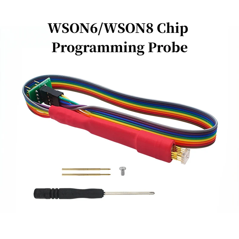 WSON6/WSON8 Chip Programming Probe – Spring‑Loaded Pogo Pins with Alignment Block, 1.27mm Pitch, 30cm Cable