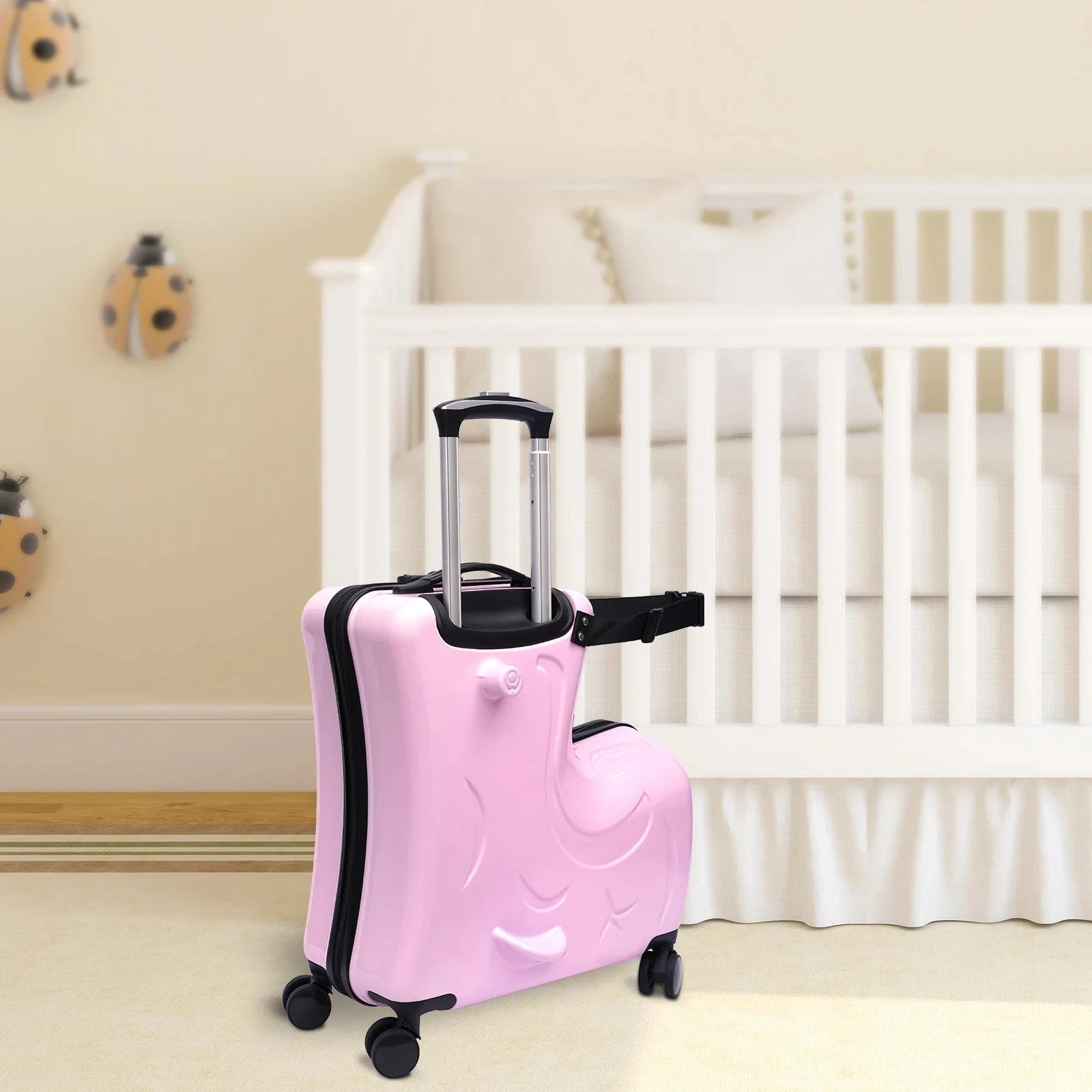 Pink Ride On Suitcase for Kids 20 Inch Horse Shaped Luggage with 3 Digit Password Lock 30kg Capacity Ages 3-6
