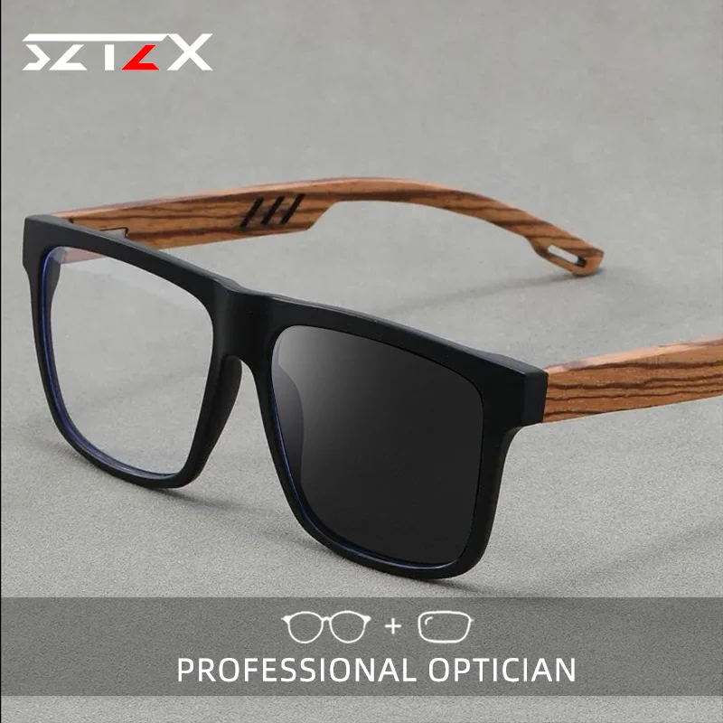 

SZTZX Fashion Commuter Prescription Glasses Men's and Women's Retro Square Reading Glasses Anti Blue Light Photochromic Glasses