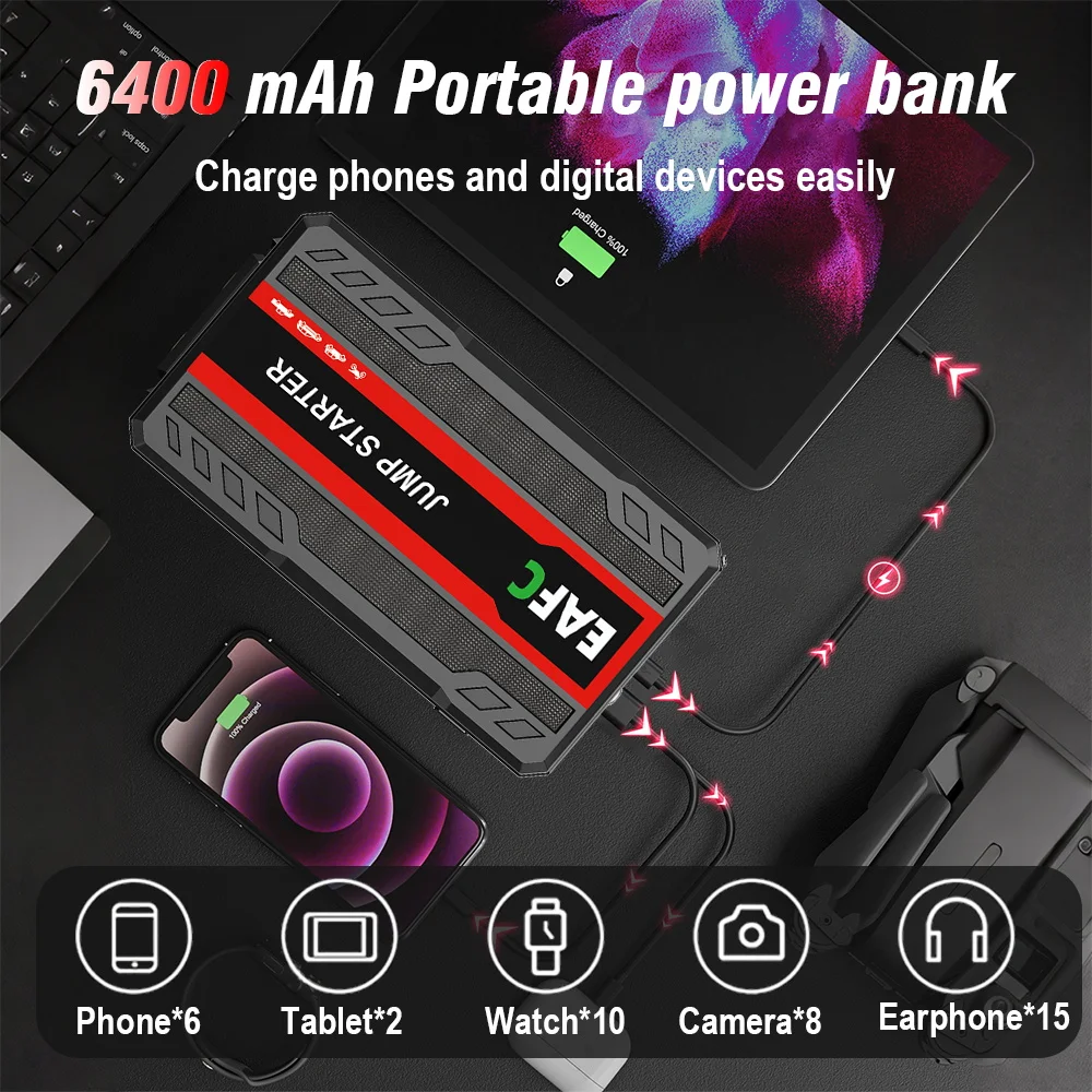 2000/1000/600A سيارة الانتقال كاتب بدء جهاز Jumpstarter السيارات المغفل الطوارئ بدء 12 فولت بطارية السيارة JumpStart قوة البنك #4