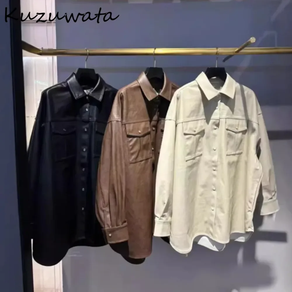 Kuzuwata jaket kasual Semua cocok, mantel lengan panjang kerah lipat, jaket Harajuku pribadi setengah panjang, pakaian luar kasual Semua cocok