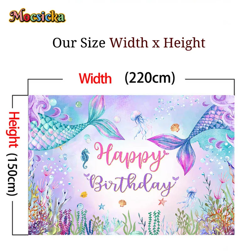 Mocsicka Zeemeermin Prinses Achtergronden Fotografie Baby Meisje Verjaardag Glitters Zeemeermin Staart Photocall Zeebodem Shell Achtergronden