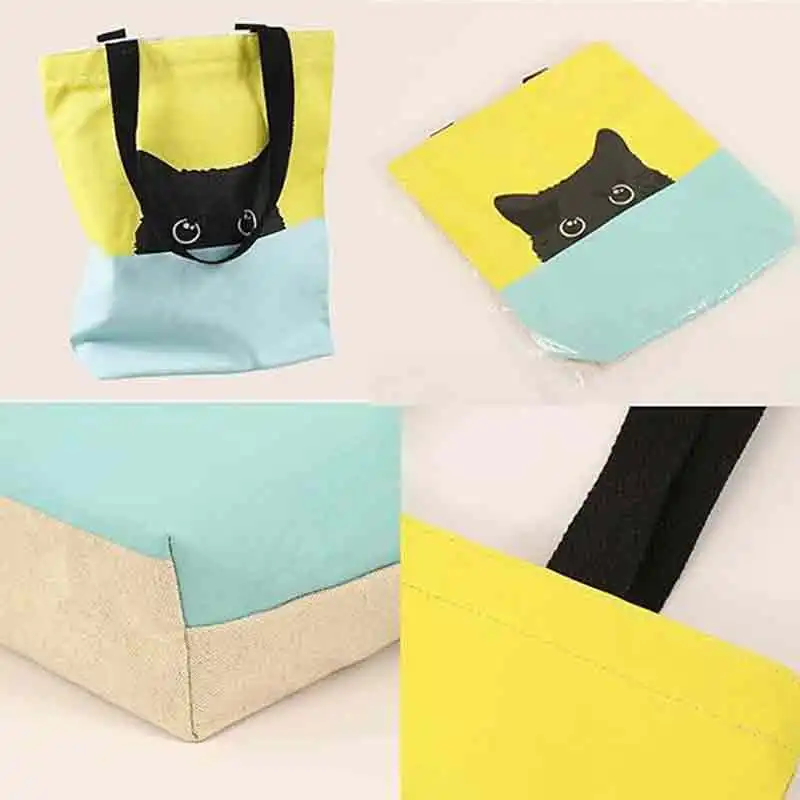 HLTN02 Reusable Canvas Tote Bag for Grocery Cute Shopping Tote Bag with Zipper