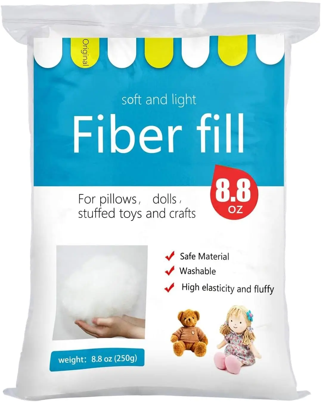 

Premium White Fiberfill Stuffing 250g for Crafts, Stuffed Animals, Recyclable Polyfill