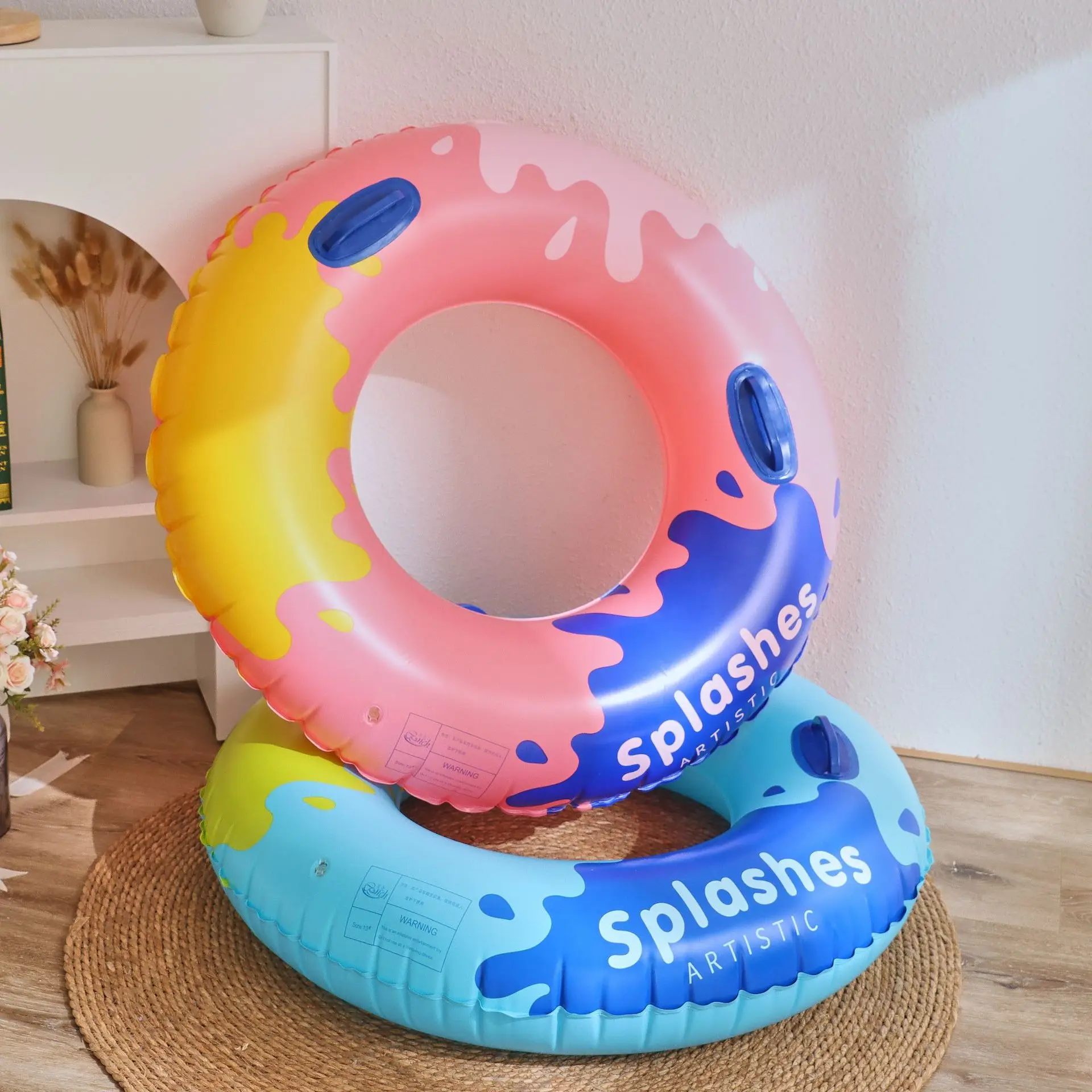 Novo respingo arte piscina foats anel de natação com alça adulto inflável tubo piscina gigante flutuador meninos menina diversão água brinquedo