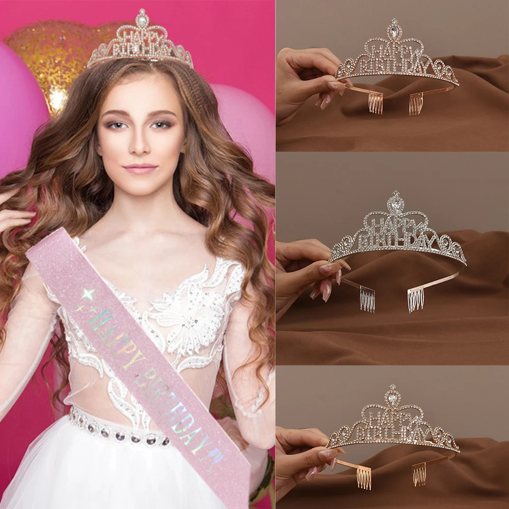 Basit kristal taçlar kızlar mutlu doğum günü Rhinestone Tiara yıldönümü saç takı aksesuarları dekorasyon malzemeleri