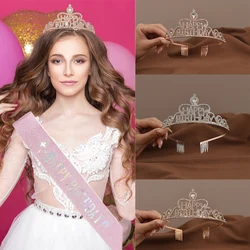 Simple Crystal Crowns Girls Happy Birthday Rhinestone Tiara Anniversary Hair Jewelry Accessories Decoration Supplies