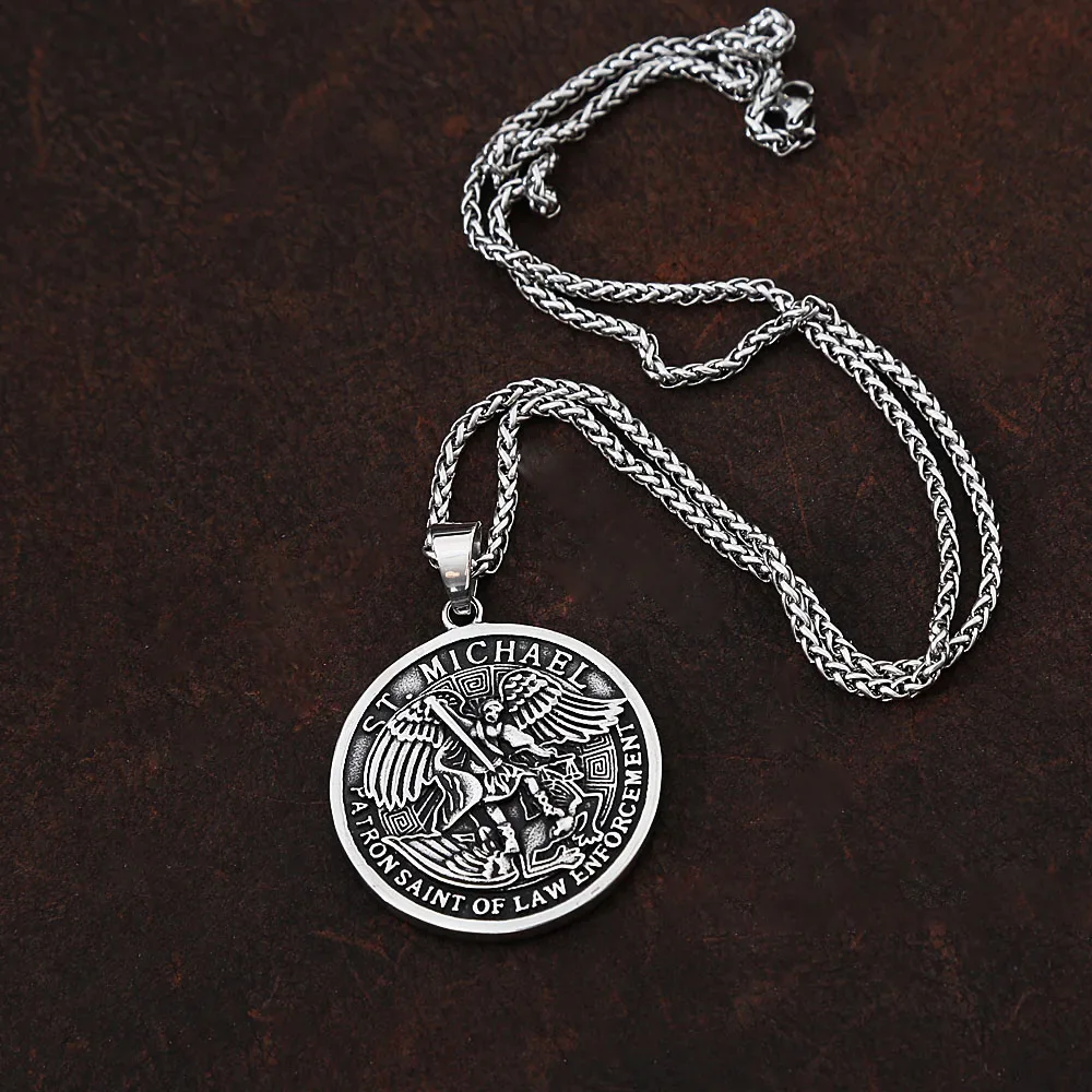 الفولاذ المقاوم للصدأ تميمة قلادة للرجال ، فاسق ، Vintage ، الملائكة ، مايكل ، والأزياء ، وحجم كبير ، والمجوهرات هدية ، انخفاض الشحن
