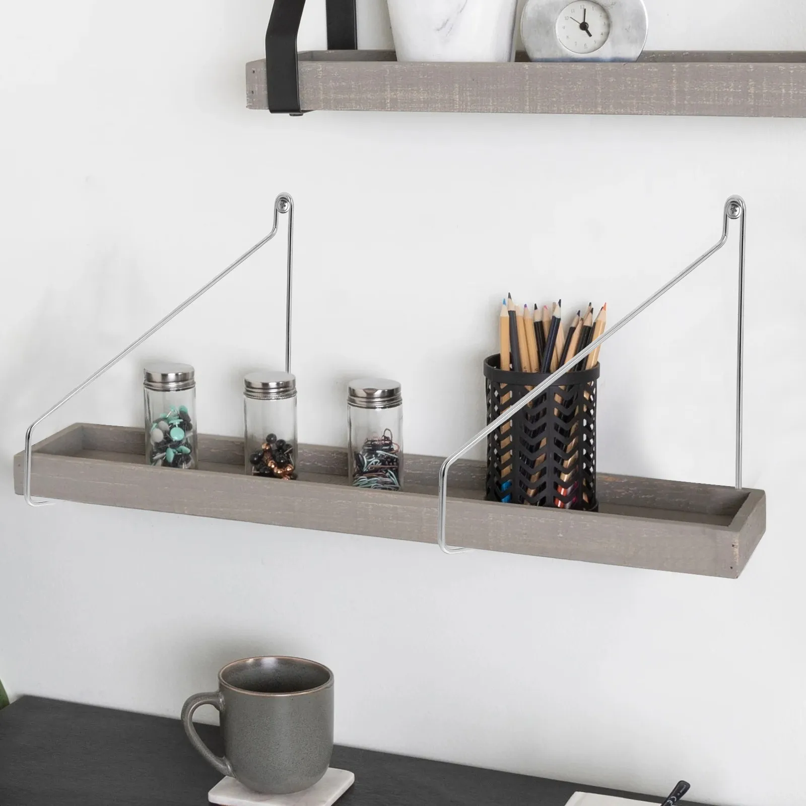 2Pcs Hanging Hook Metal Brackets for Shelves Heavy Duty Wall Mounted Stainless Steel Floating Shelf Bracket Board Display Rack