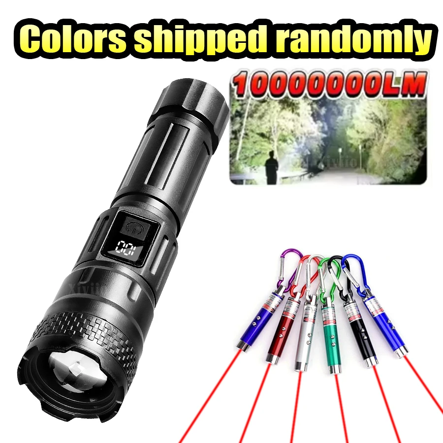 Super Bright Rechargeable LED Flashlight Zoom Torch with LCD Display 3 Modes Waterproof Handheld Light Outdoor Camping Lantern