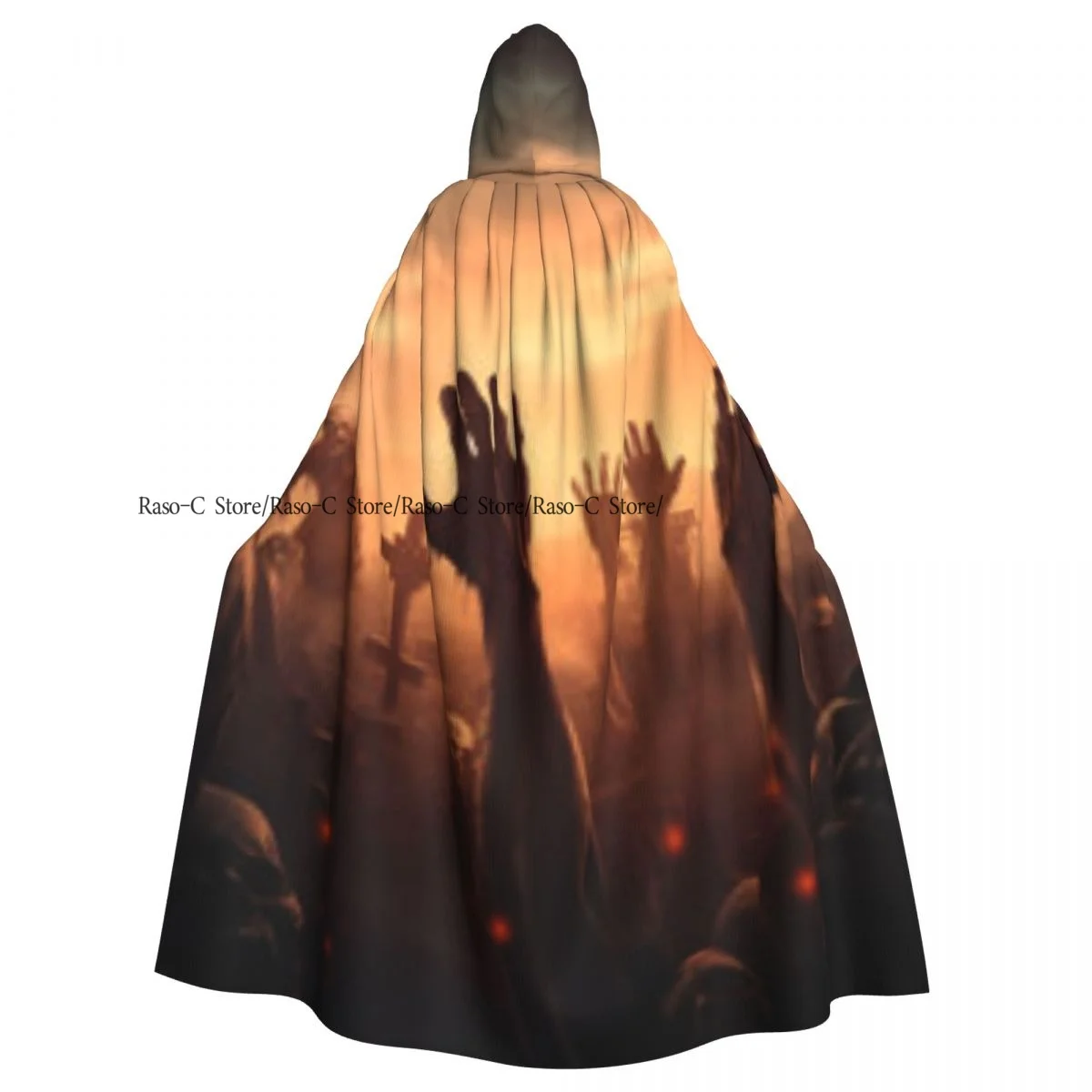 Unisex Witch Party Reversible Hooded Adult Vampires Cape Cloak Skeletal Zombie Hand Emerges From The Graveyard