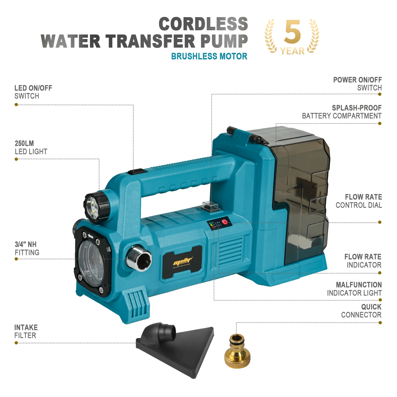 Brushless Cordless Water Transfer Pump for Makita 18V Battery BL1850 BL1860(Tool Only)1/4HP 540GPH Self Priming for Pool Drainin