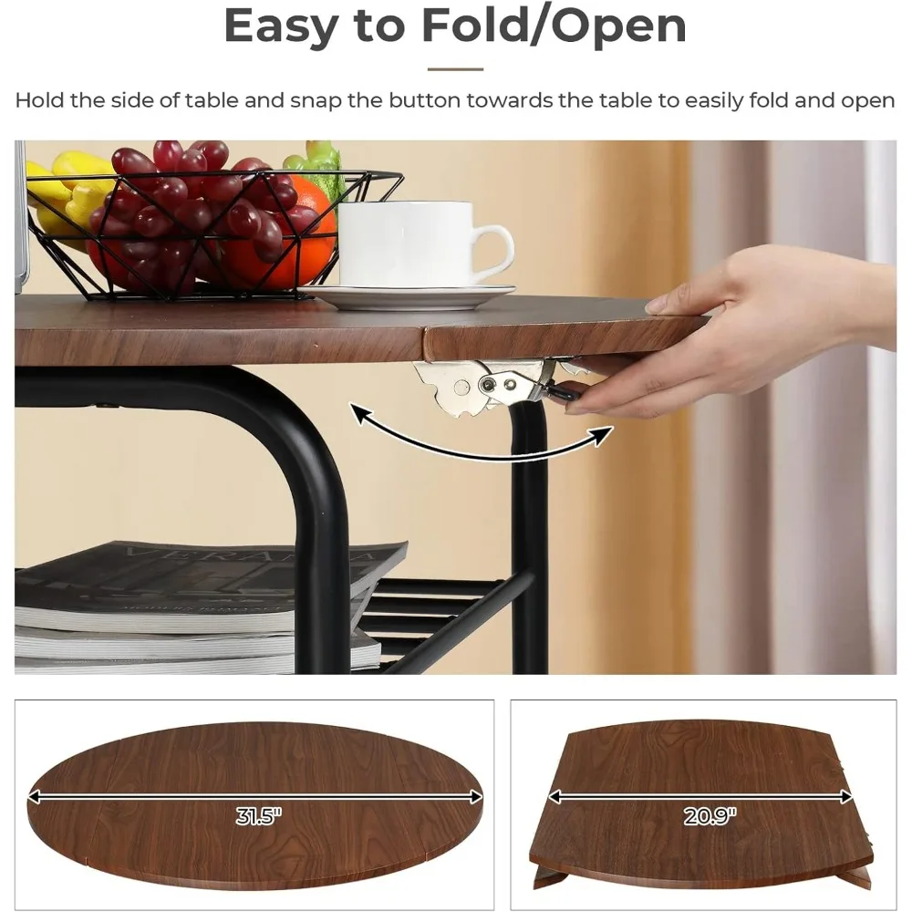 31.5" Drop Leaf Dining Table Set 3 Pieces for Small Space,Small Kitchen Table Set for 2,Round Folding Table with 2 Chairs