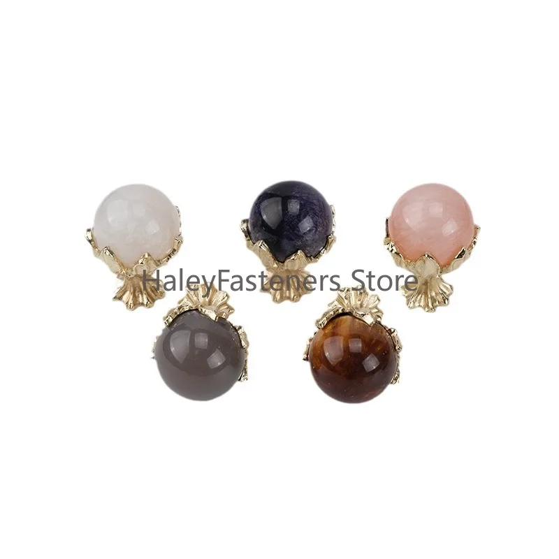 Natural Stone Brass Furniture Knobs Round Ball Shape Cabinet Drawer Handles Light Luxury Wardrobe Pulls Pink Door Knobs Hardware