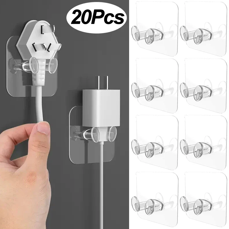 20/1pcs Wall Mounted Hook Punch-free Power Plug Storage Holder Wire Cord Cable Organizer Self Adhesive Kitchen Bathroom Hooks