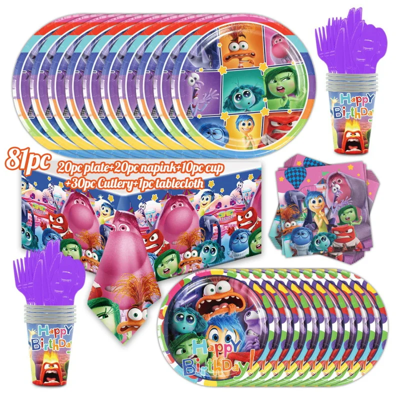 Disney Inside Out 2 Happy Birthday Balloons Inside Out Party Decorations Kit Paper Plates Napkins Cups Backdrop Child Deco Gifts