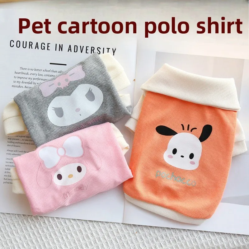 

Sanrio Cartoon Print Dog Cat Polo Shirt, Cotton Breathable Spring Summer Fall Pet Tee, Casual Cute Puppy Kitten Top