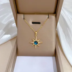 Original Trendy Star and Blue Crystal Planet Pendant Necklace for Women Charm Gold Color Stainless Steel Zircon Chokers Jewelry