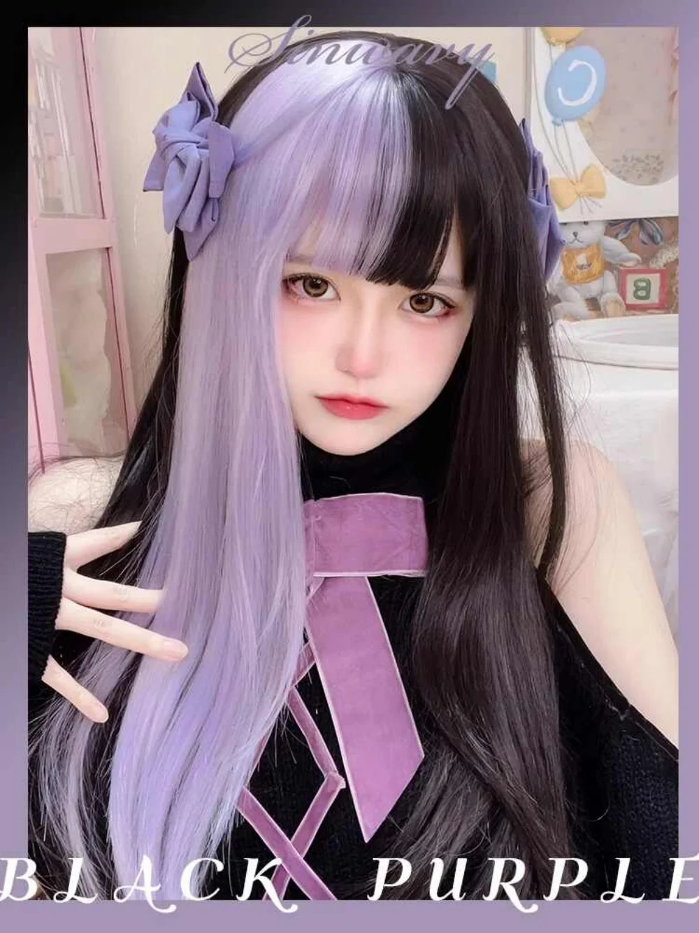 22Inch Synthetic Long Straight Brown Black Pink Wig with Bangs High Natural For Women Lolita Cosplay Daily Wear Music