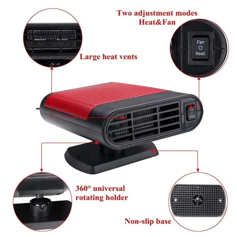 150w 12V Car Heater Portable Electric Heating Fan Defogger Defroster Demister Red