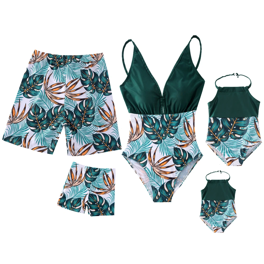 2024 NEW Summer Family Swimming Suits Mom Dad and Children Family Matching Swimwear Family Look Mommy and Me One-Piece Swimsuit