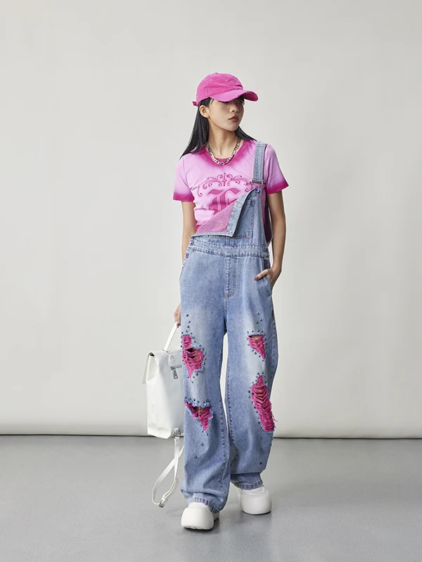 Togula 25 Nowy Amerykański Retro Hot Girl Onesie Damski Luźny Wyszczuplający Modny Top Street Sle Spodnie z Wysokim Stanem Długie Bawełniane