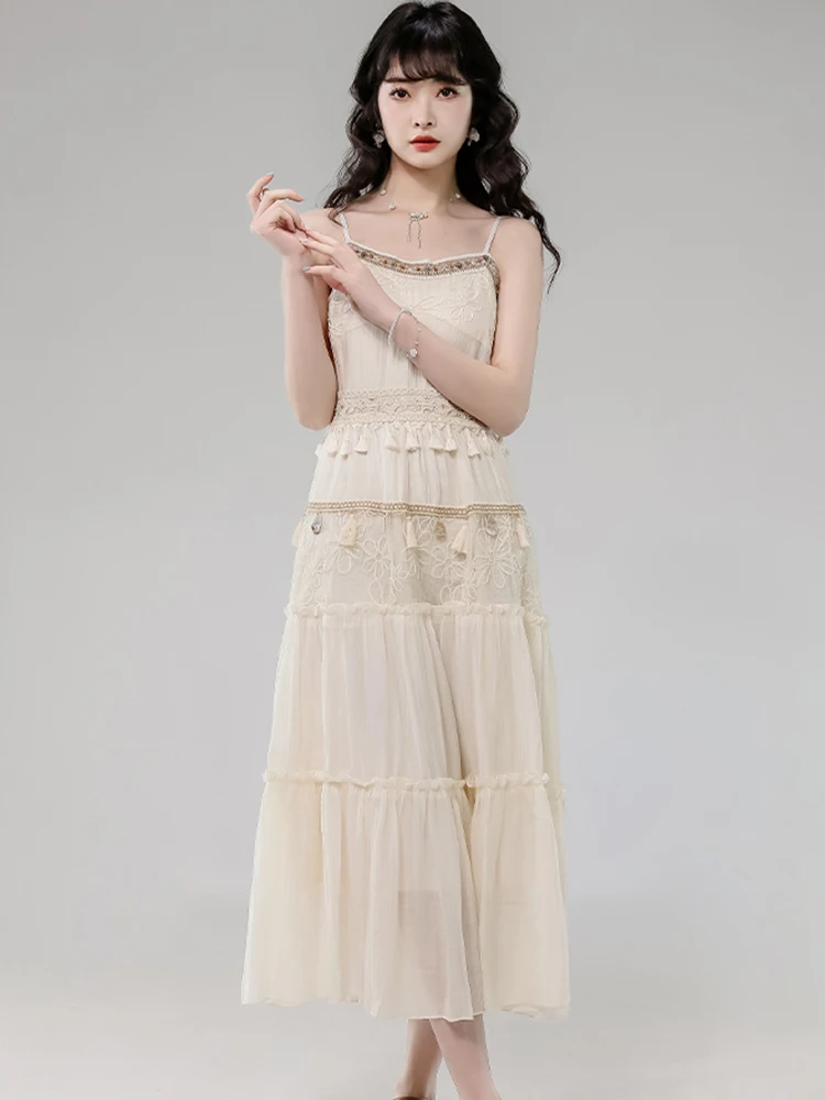 Robe longue de luxe en Jacquard brodé avec franges, Chic, élégante, écharpe, Sexy, coréenne, moulante, tenue de soirée, nouvelle collection été 2025