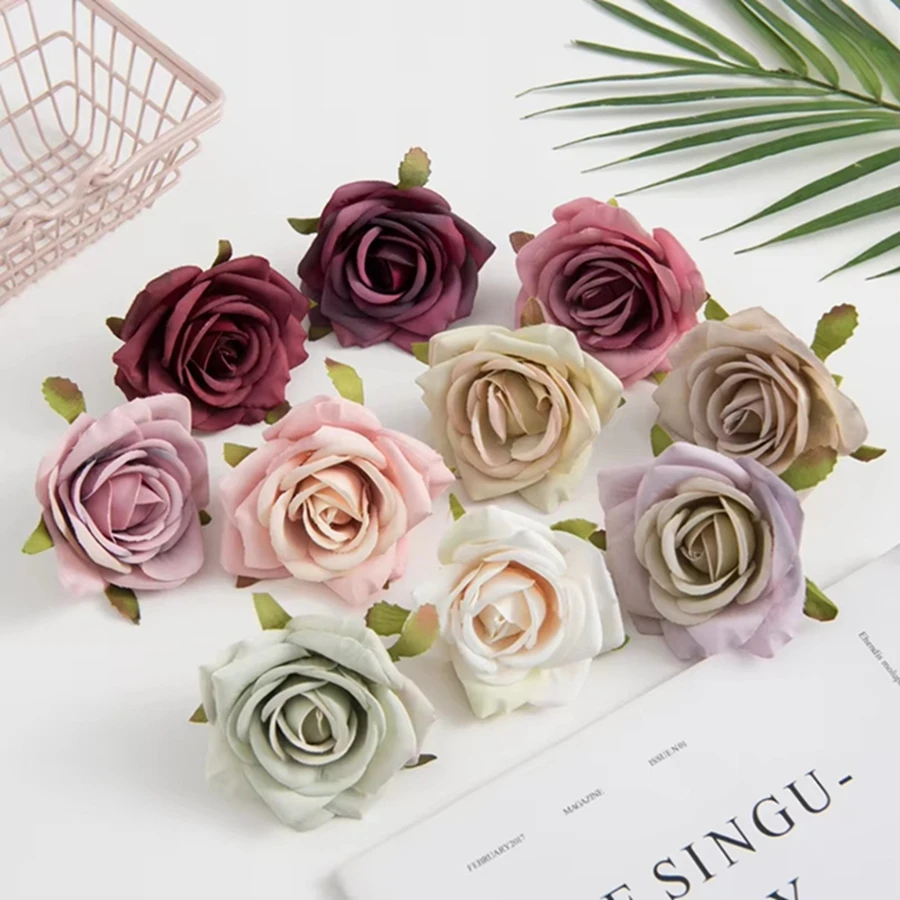 50/100PCS Artificial Flowers Cheap Wreaths Wedding Festival Home Living Room Wall Decor Prop Scrapbook Accessory Silk Roses Head