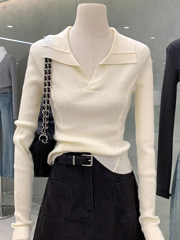 

Elastic Slim Fit Long Sve Knitted Sweater Comfortable Agel Pure Color Overhead Base irt Top for Autumn New Sle