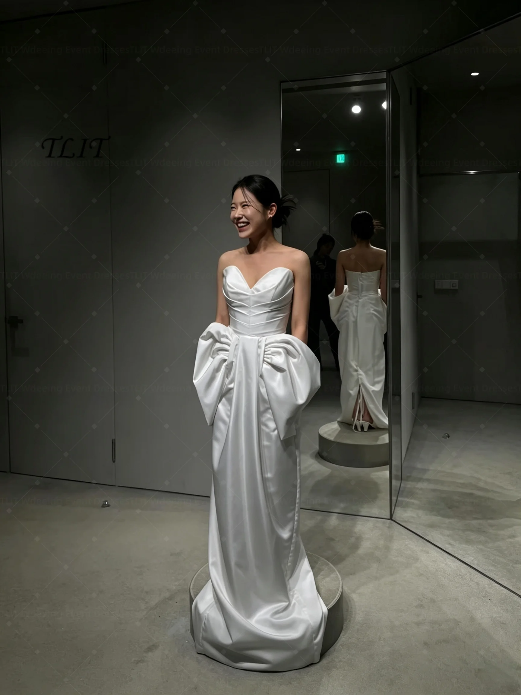 TLIT Customized Strapless Straight Korean Wedding Dresses Sweetheart Bow Satin Bridal Gown Pleated Engagement Dress